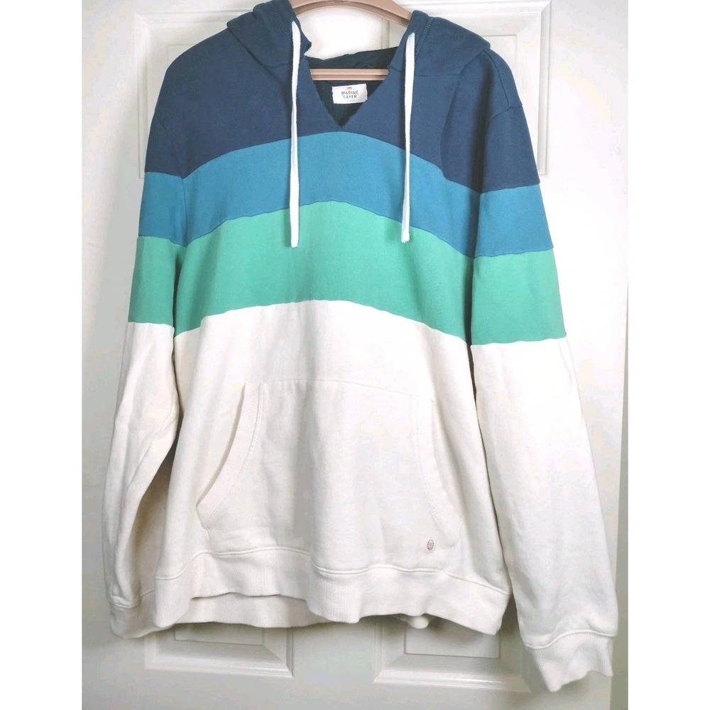 Marine Layer Striped Hoodie in Navy, Teal, Aqua & White